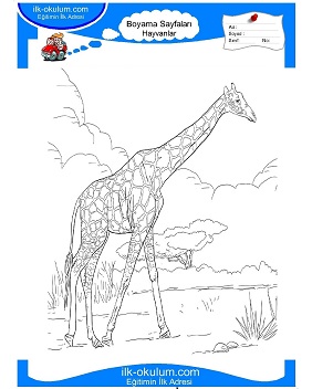 Çocuklar İçin Zürafa Boyama Sayfaları 